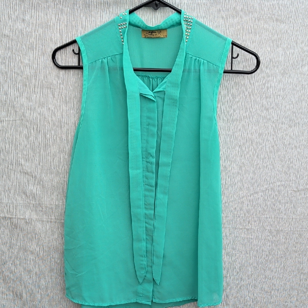 🎉5x$25🎉 Teal Chiffon Tie Neck Sleeveless Blouse